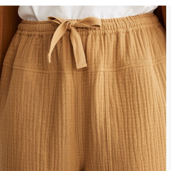 Madewell Lightspun Pull-On Mid-Rise Joggers Size L Crinkle‎ Waffle Earthen Gold - Picture 2 of 11